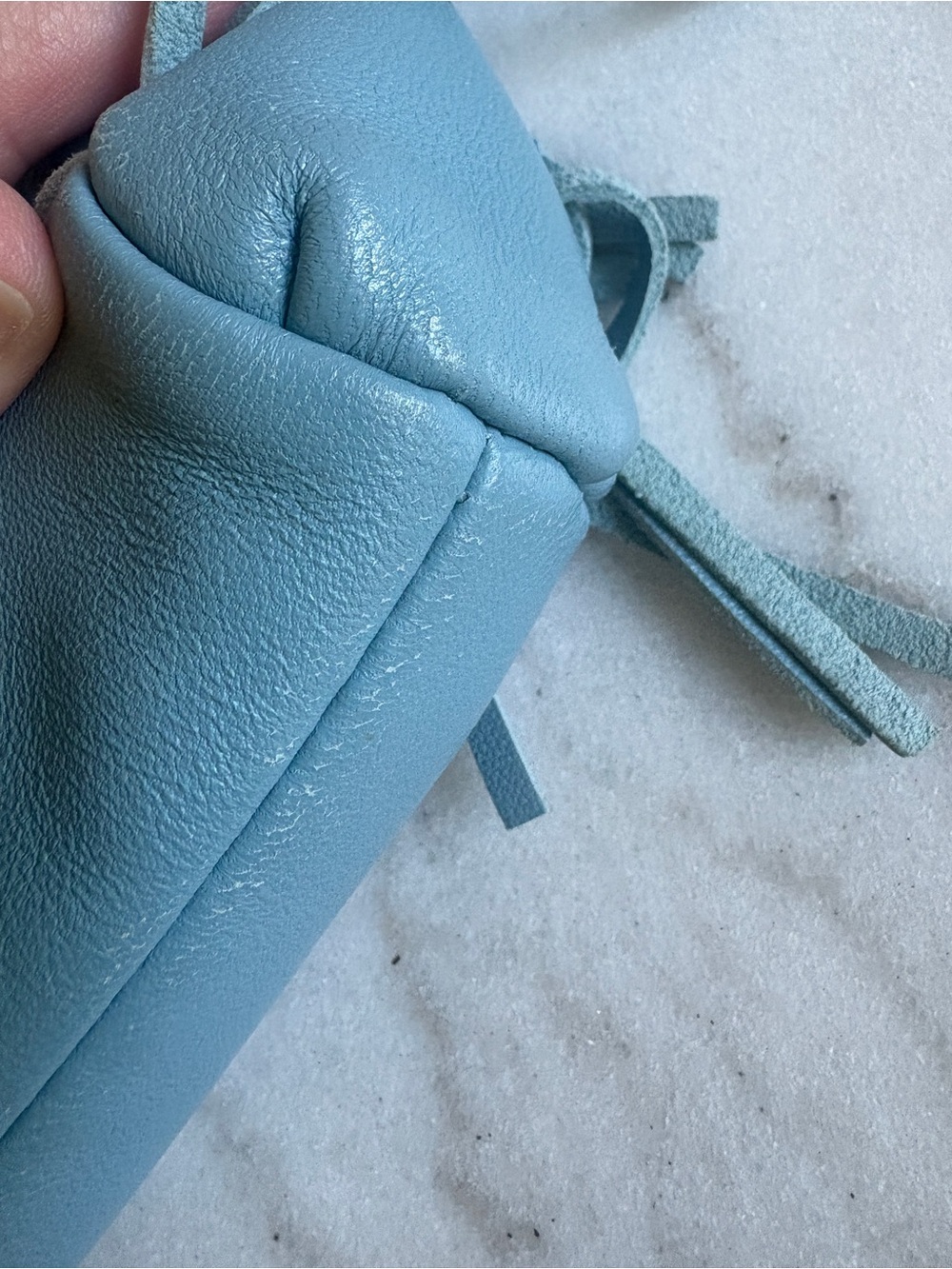 Maje M Bag - Light Blue Fringe Leather Clutch or Crossbody - Picture 6 of 13